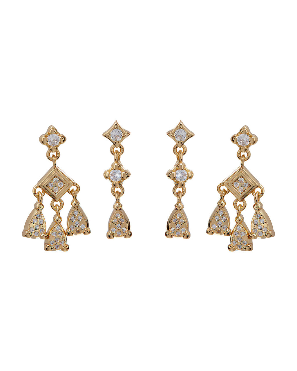 Bezel Charm Studs Set - Gold
