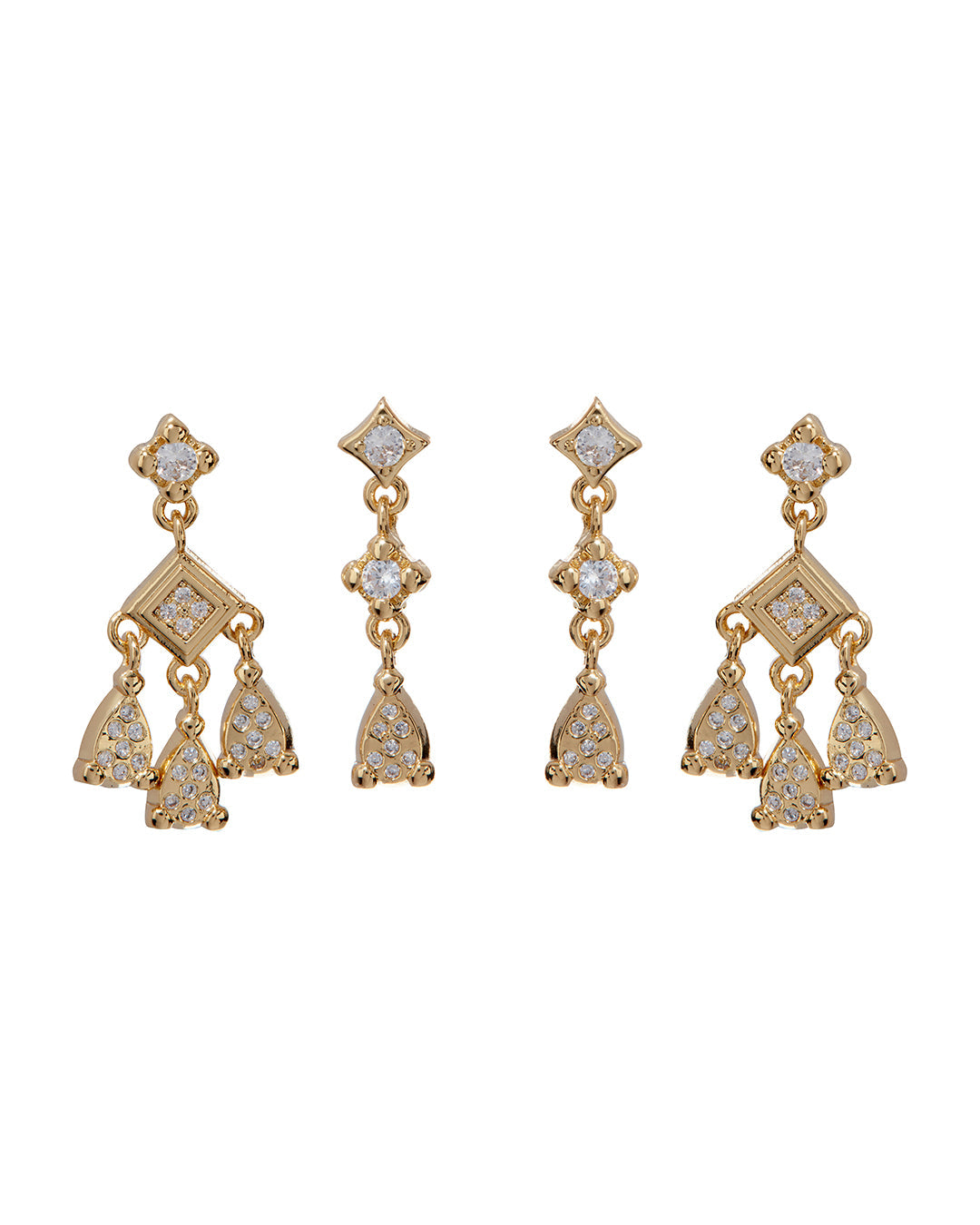 Bezel Charm Studs Set - Gold