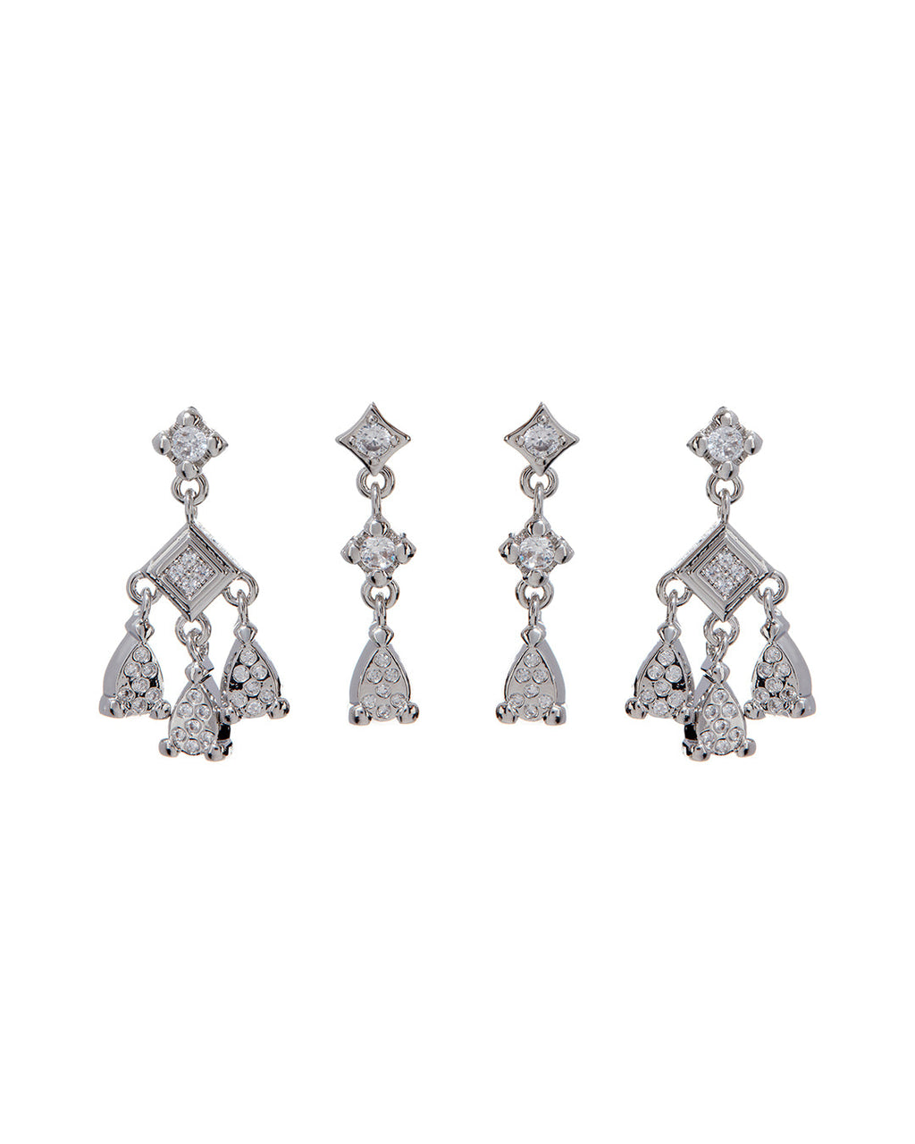 Bezel Charm Studs Set - Silver