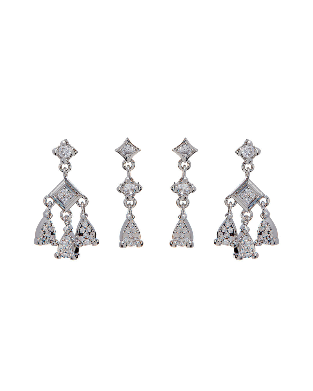 Bezel Charm Studs Set - Silver