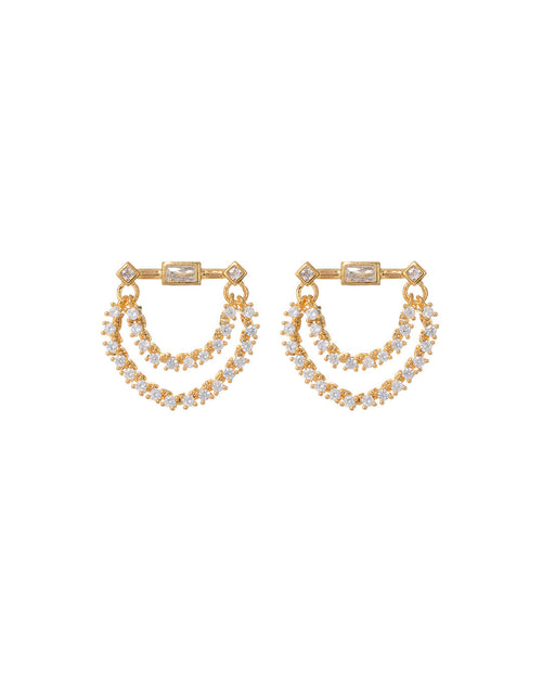 Baguette Hanging Chain Studs - Gold