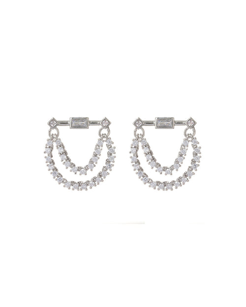 Baguette Hanging Chain Studs - Silver