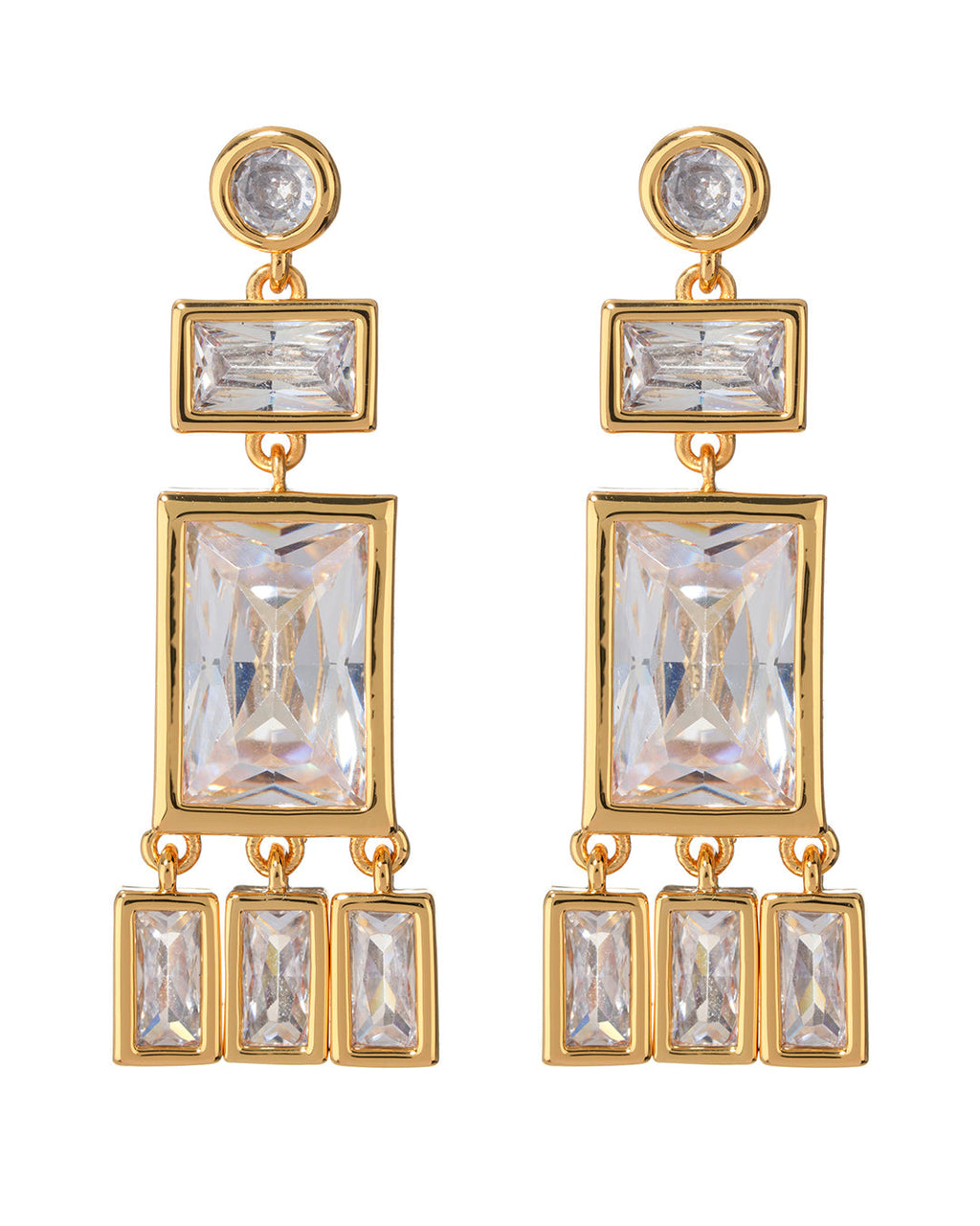 Baguette Shaker Statement Studs - Gold - Earrings