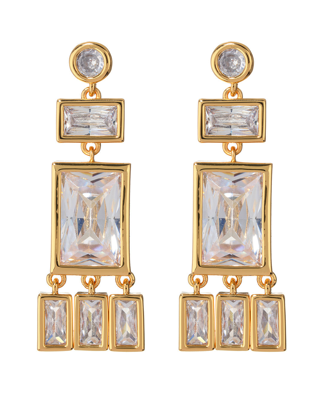 Baguette Shaker Statement Studs - Gold - Earrings