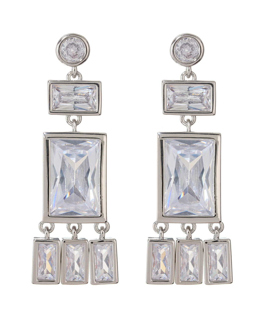 Baguette Shaker Statement Studs - Silver - Earrings