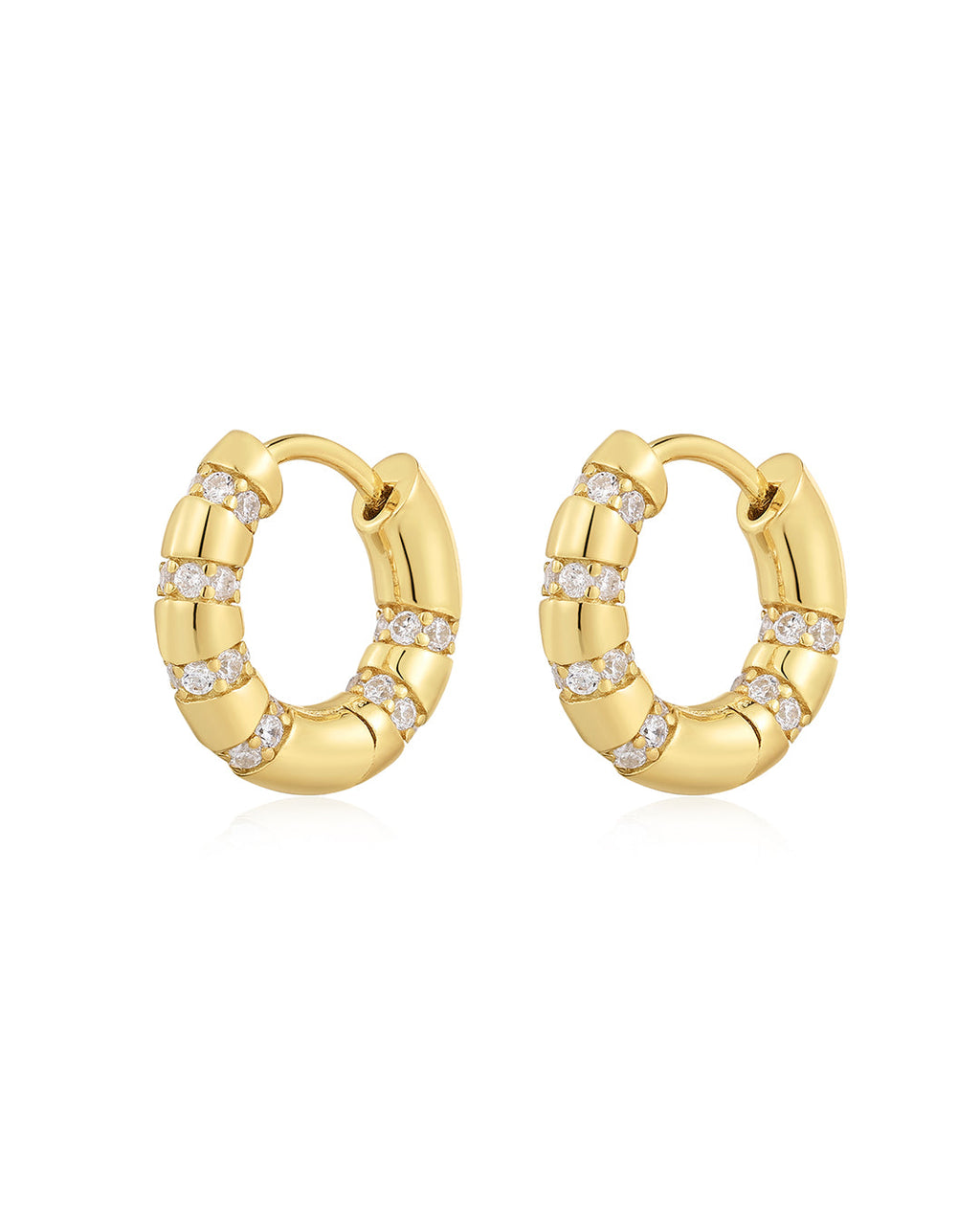 Bamboo Pavé Huggies in Gold - Earrings