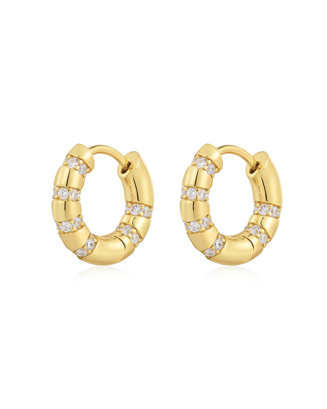 Bamboo Pavé Huggies in Gold - Earrings