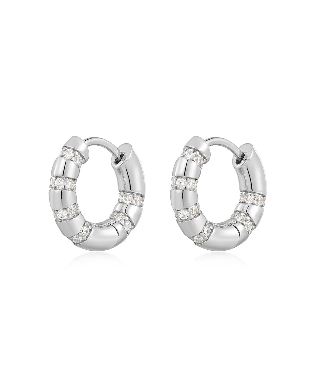 Bamboo Pavé Huggies in Silver - Earrings — alternate view