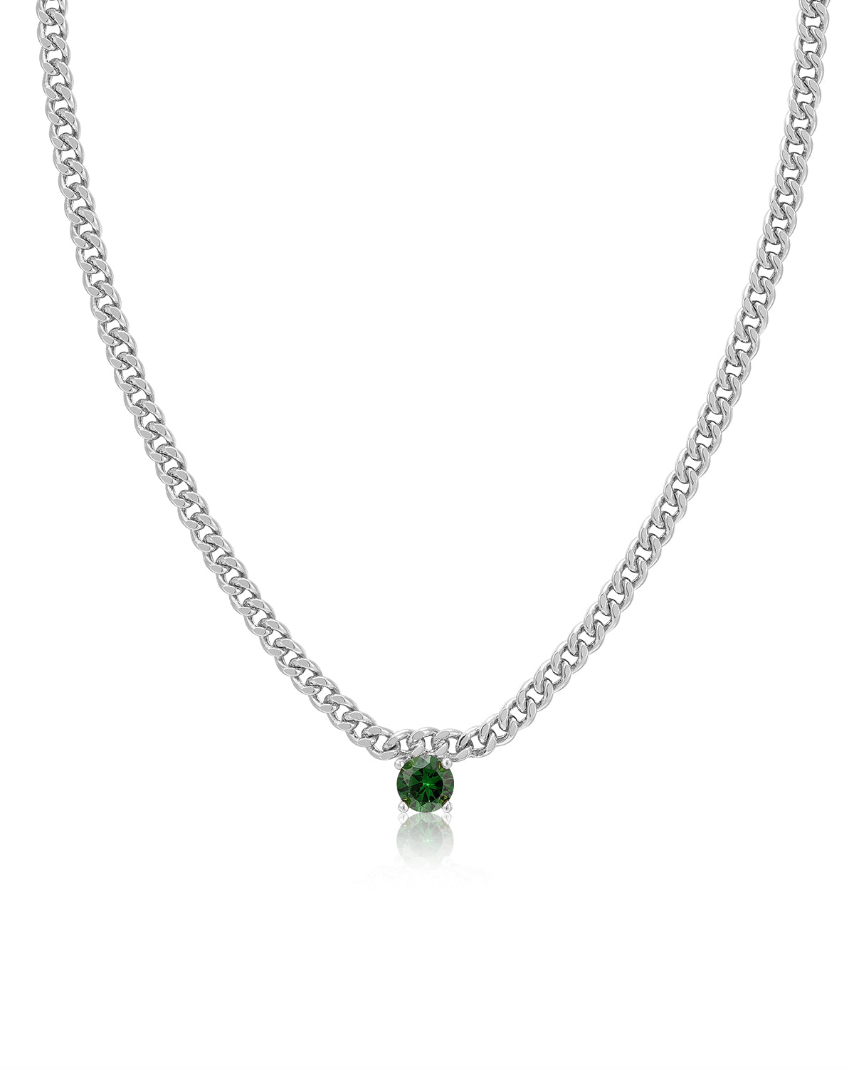 Bardot Stud Necklace - Emerald Green - Silver