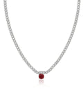 Bardot Stud Necklace - Ruby Red - Silver