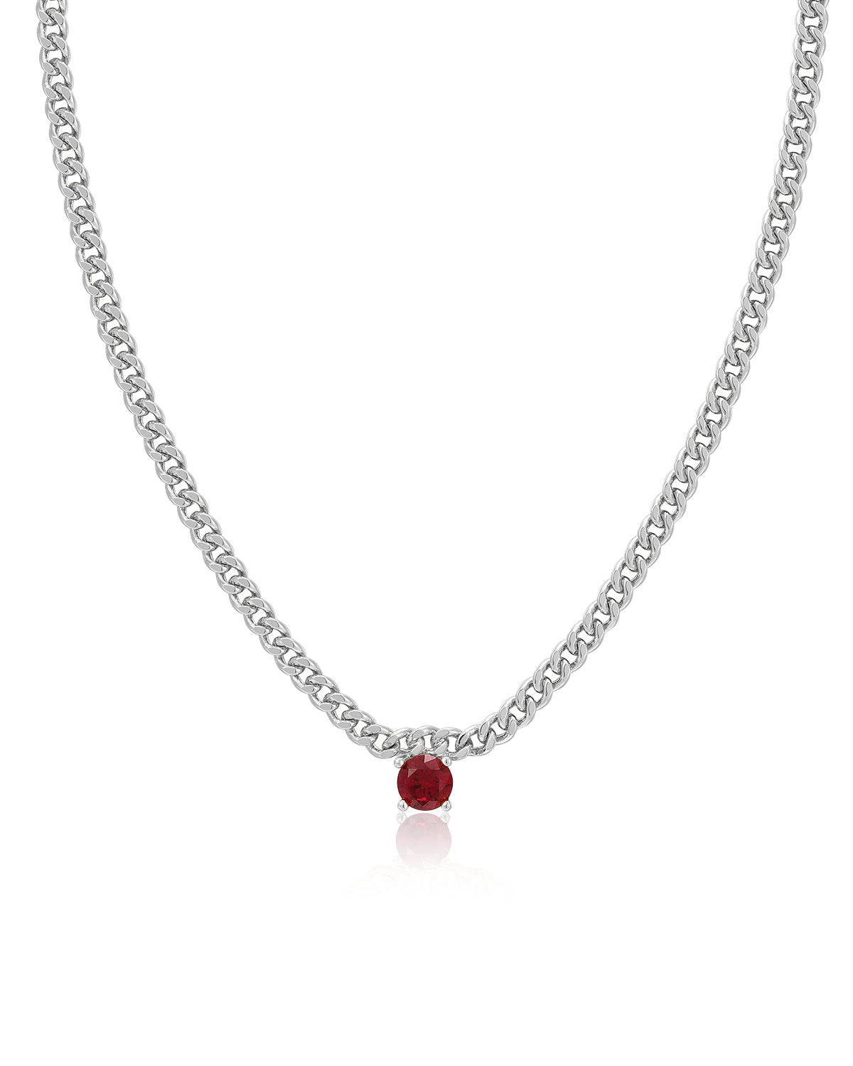 Bardot Stud Necklace - Ruby Red - Silver