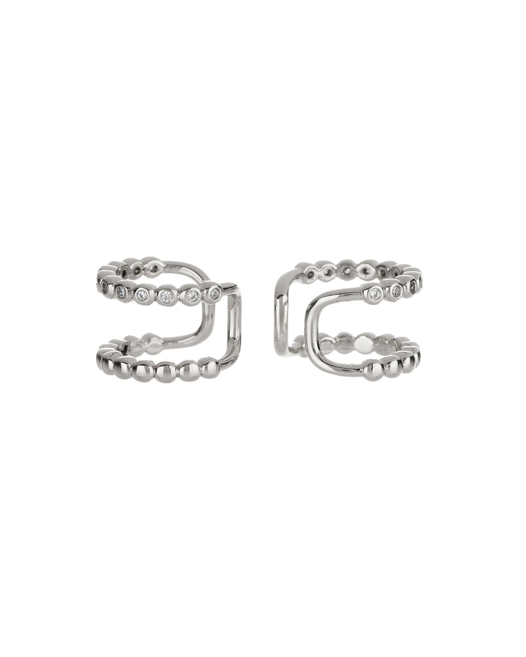 Beaded Diamonte Ear Cuff - Silver - Earrings