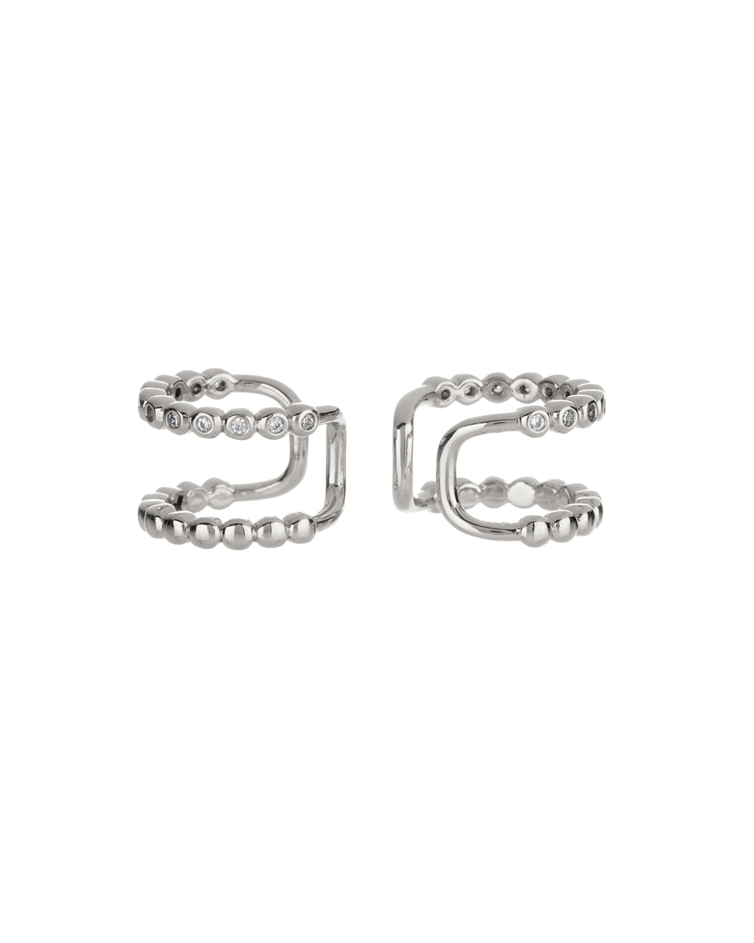Beaded Diamonte Ear Cuff - Silver - Earrings