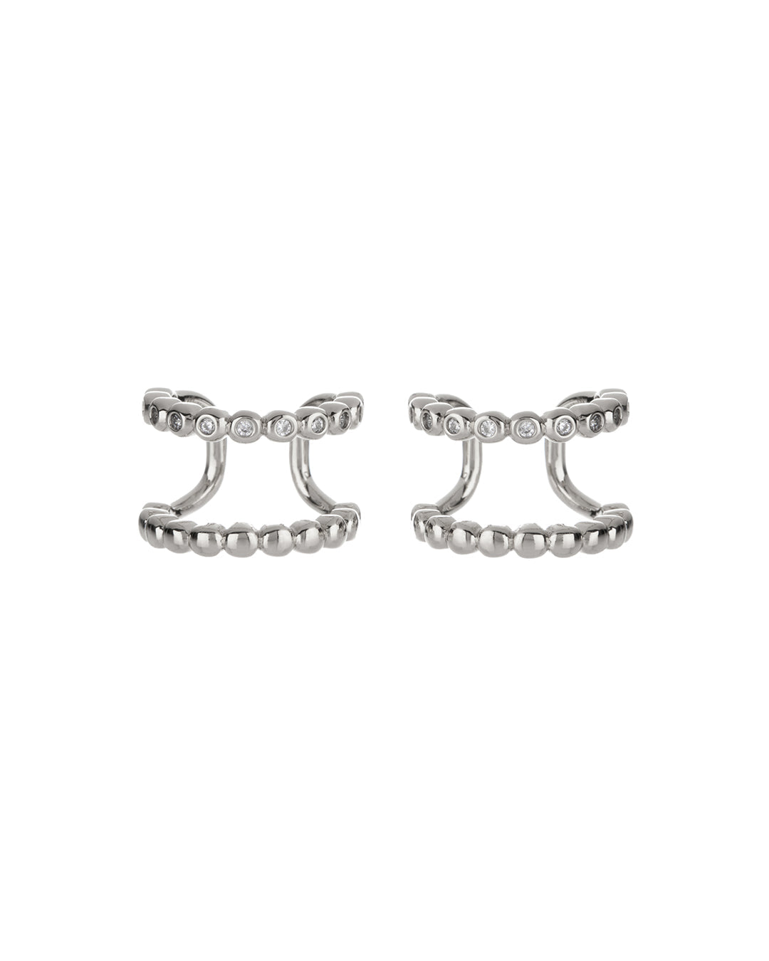 Beaded Diamonte Ear Cuff - Silver - Earrings — alternate view