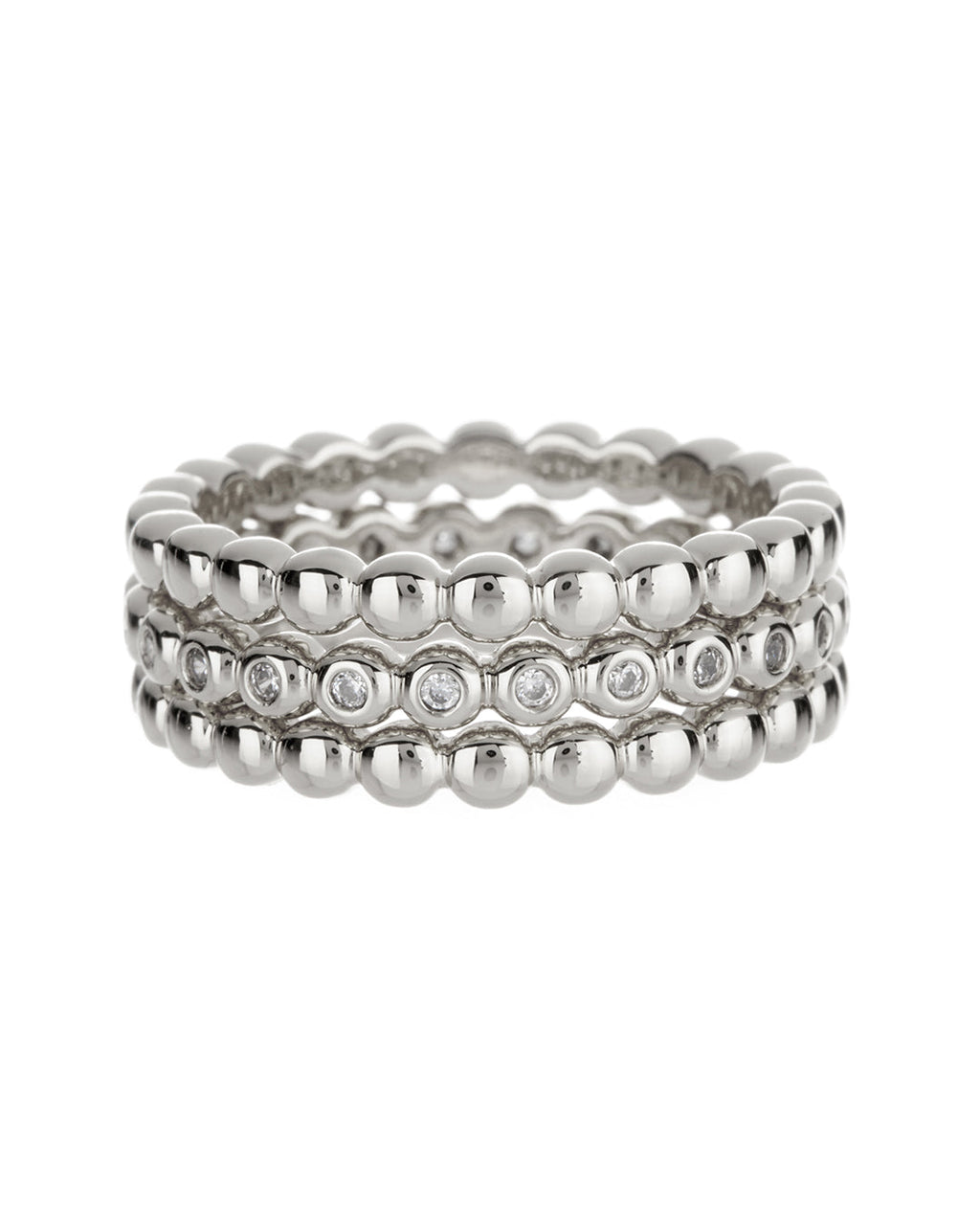 Beaded Diamonte Ring Set - Silver