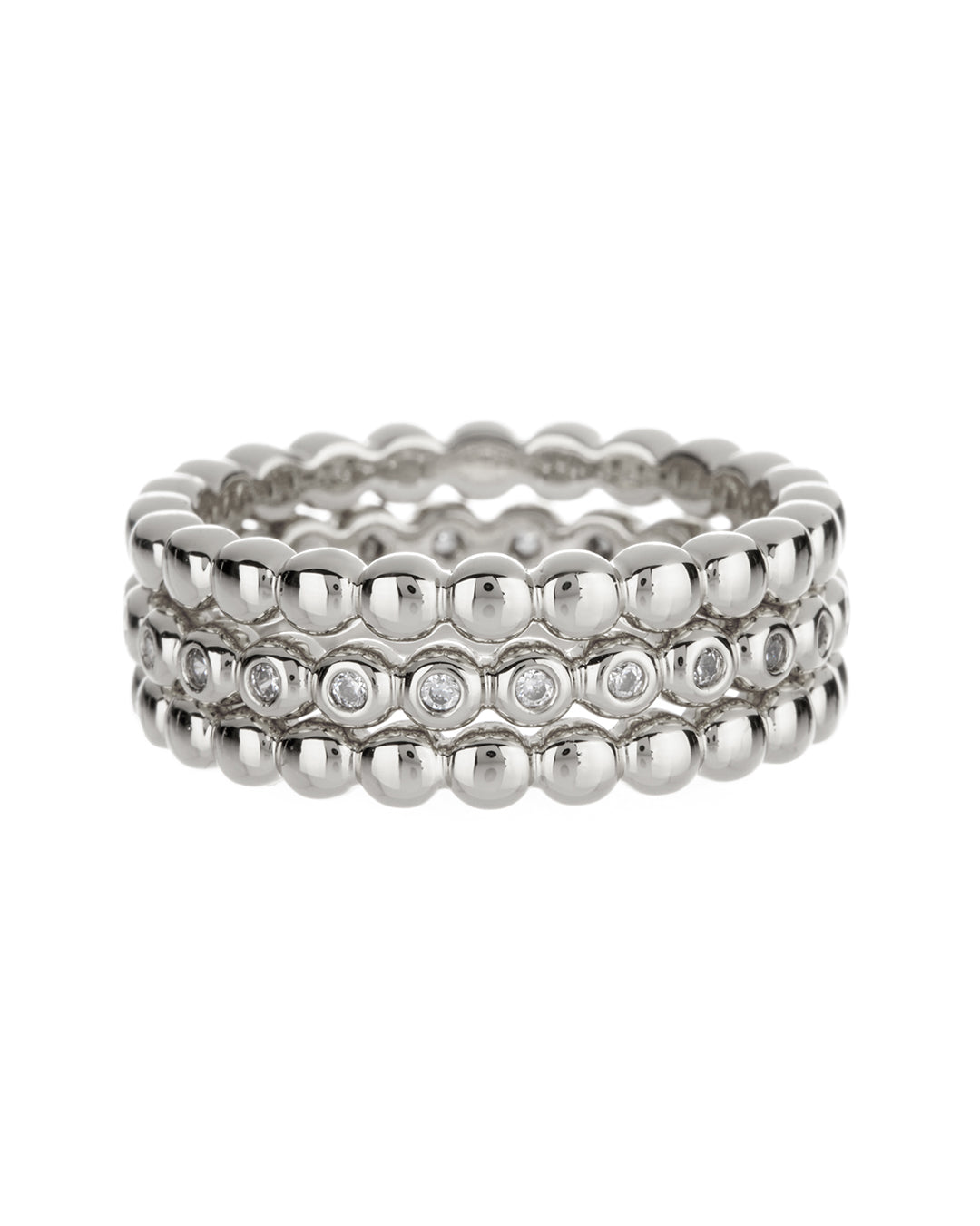 Beaded Diamonte Ring Set - Silver