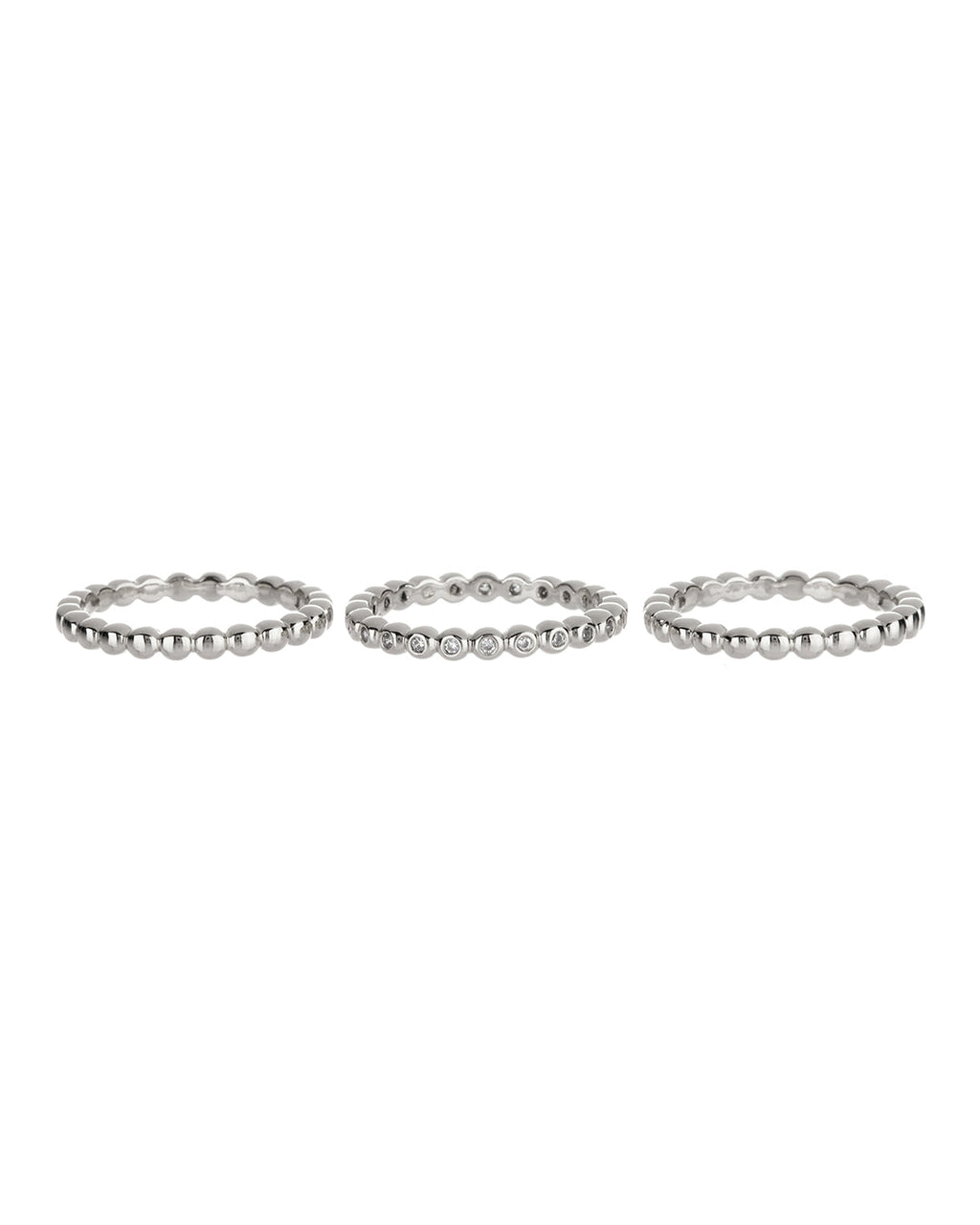 Beaded Diamonte Ring Set - Silver — detail view