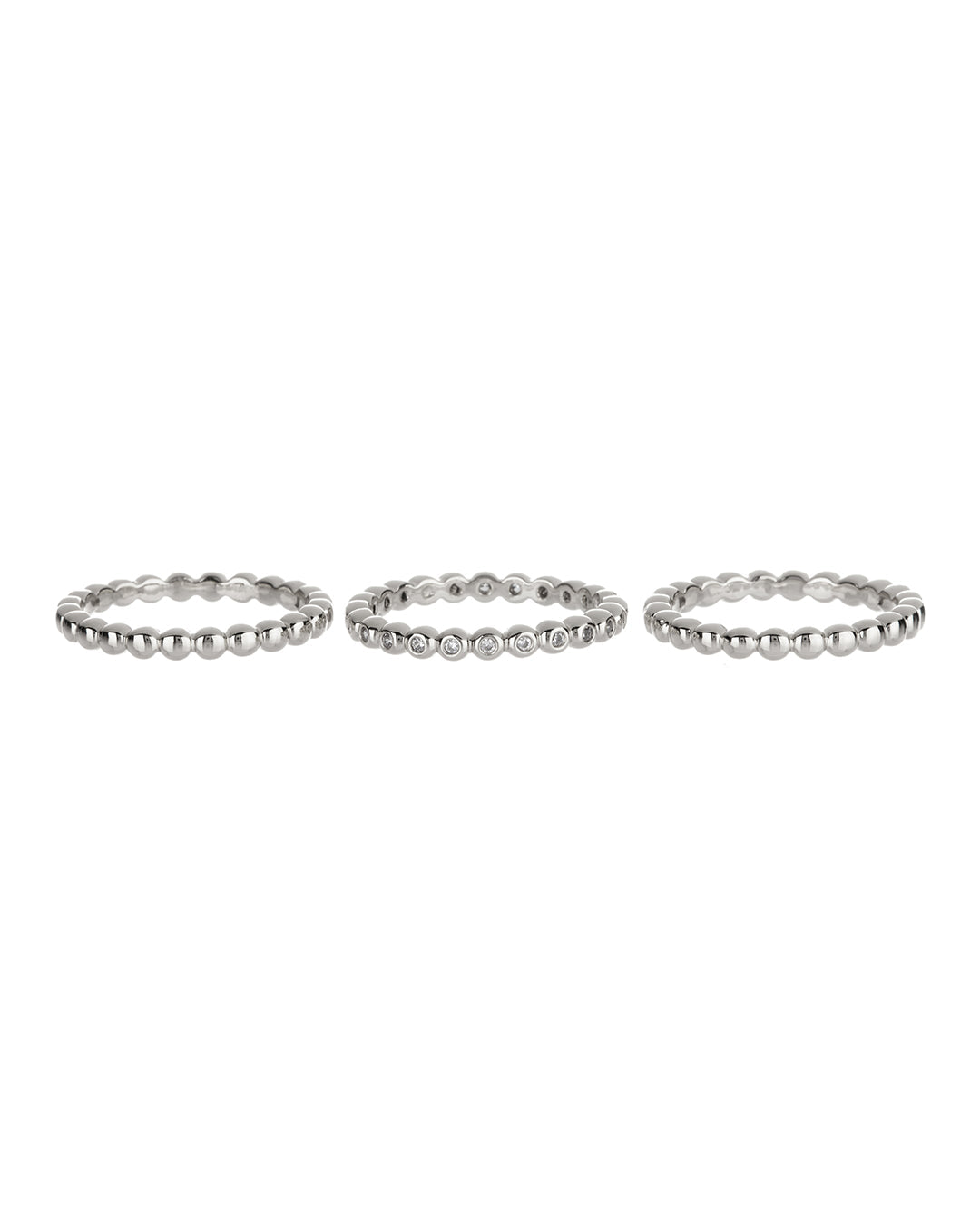 Beaded Diamonte Ring Set - Silver — detail view