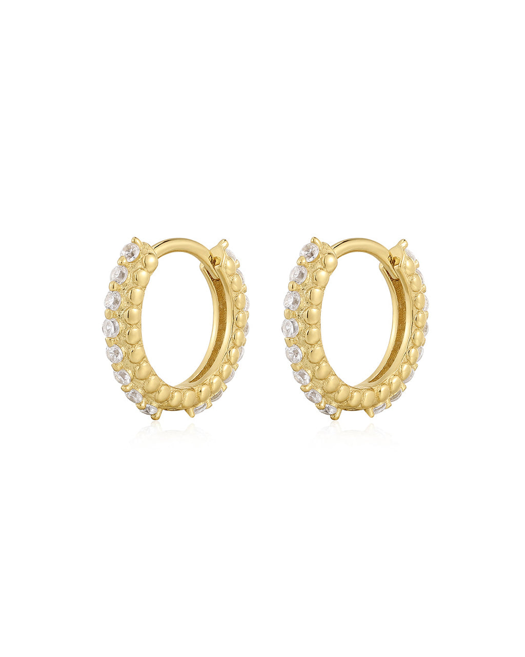 Beaded Pavé Huggies in Gold - Earrings