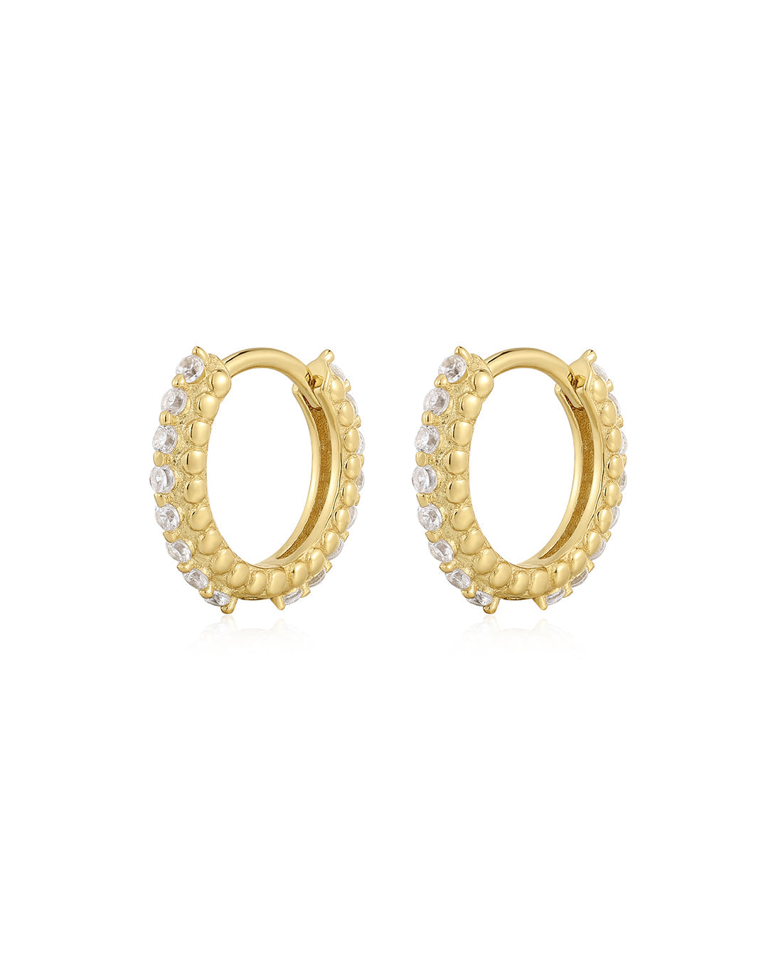 Beaded Pavé Huggies in Gold - Earrings