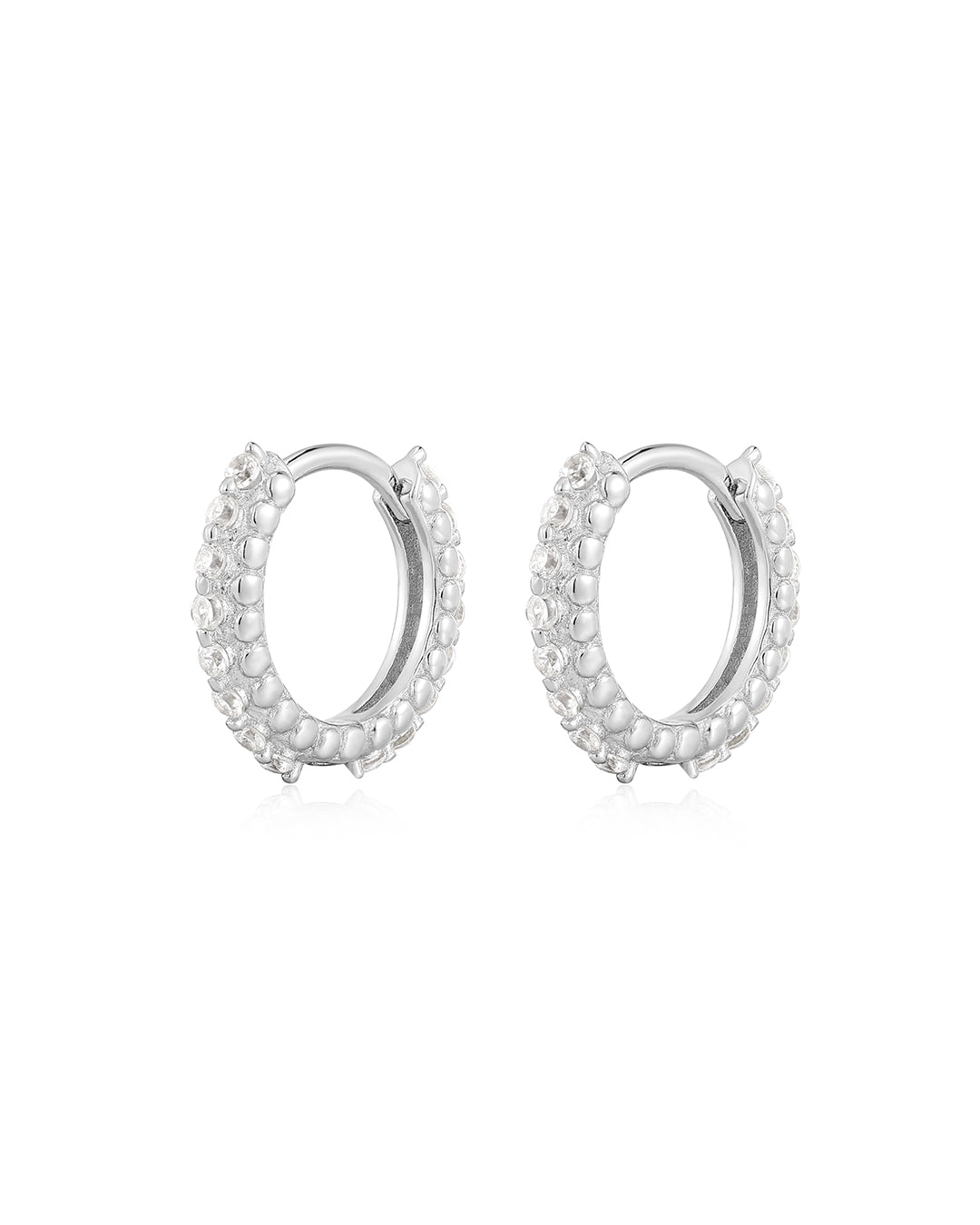 Beaded Pavé Huggies in Silver - Earrings — alternate view