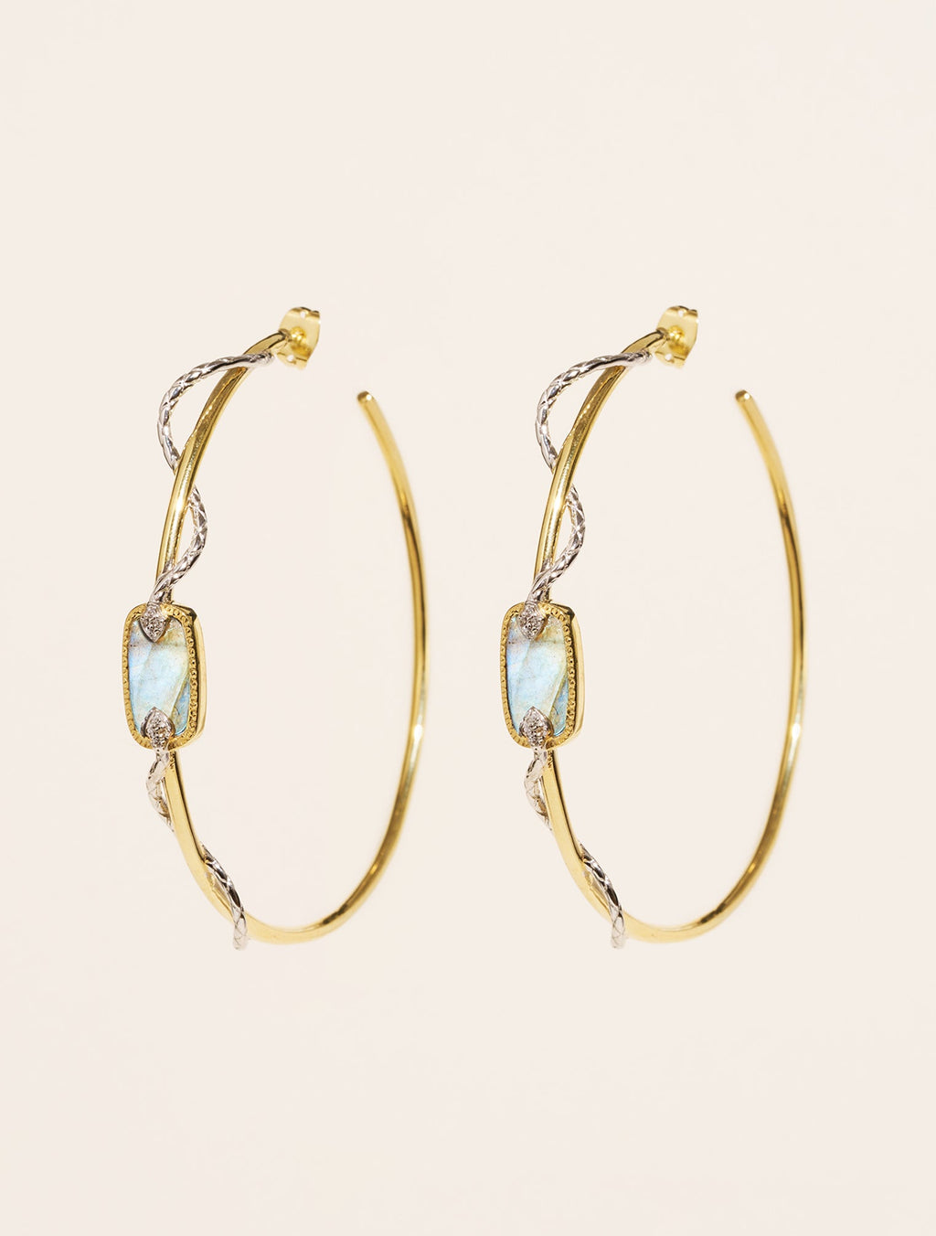 Sangha Hoop Earrings - Labradorite - front view