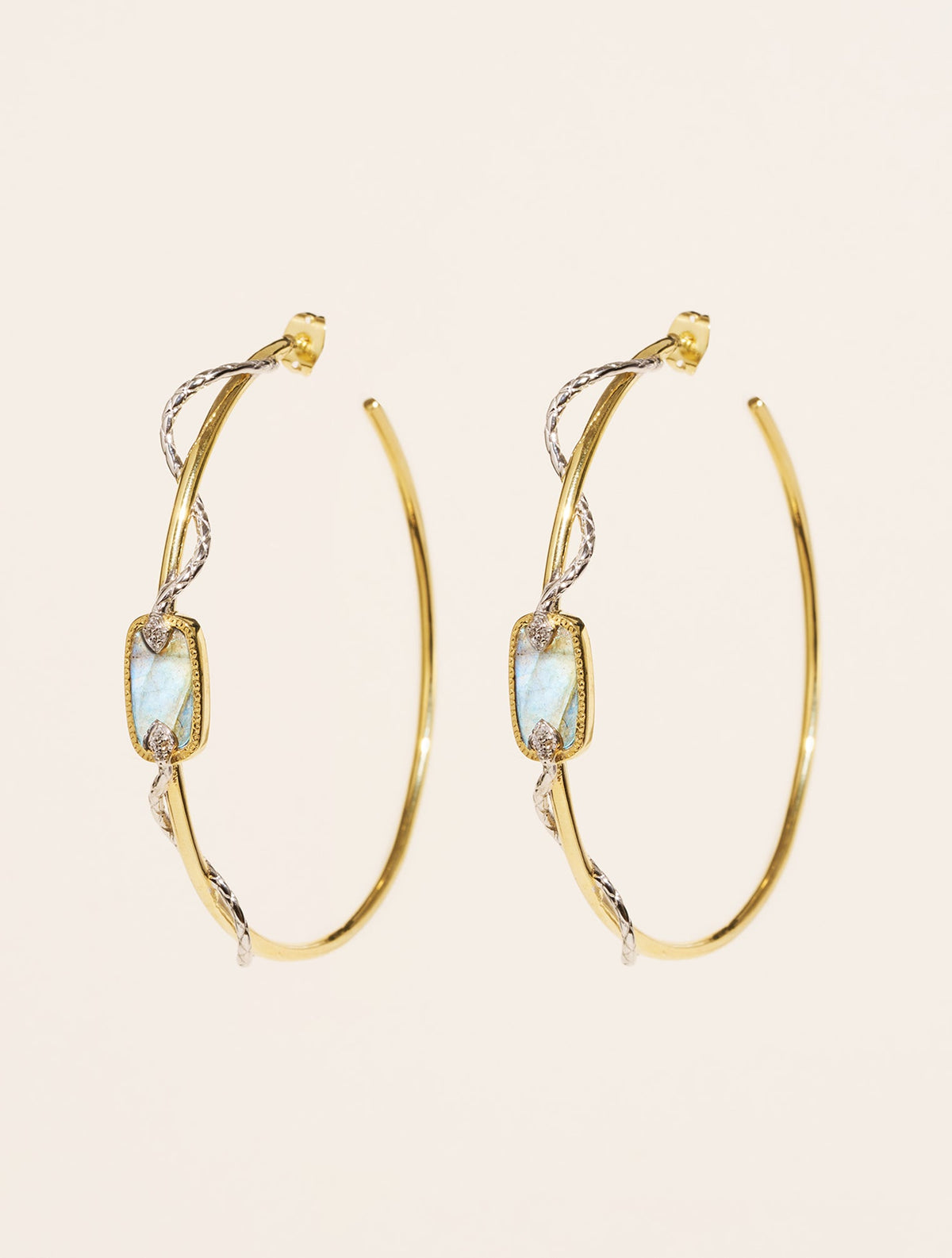 Sangha Hoop Earrings - Labradorite - front view