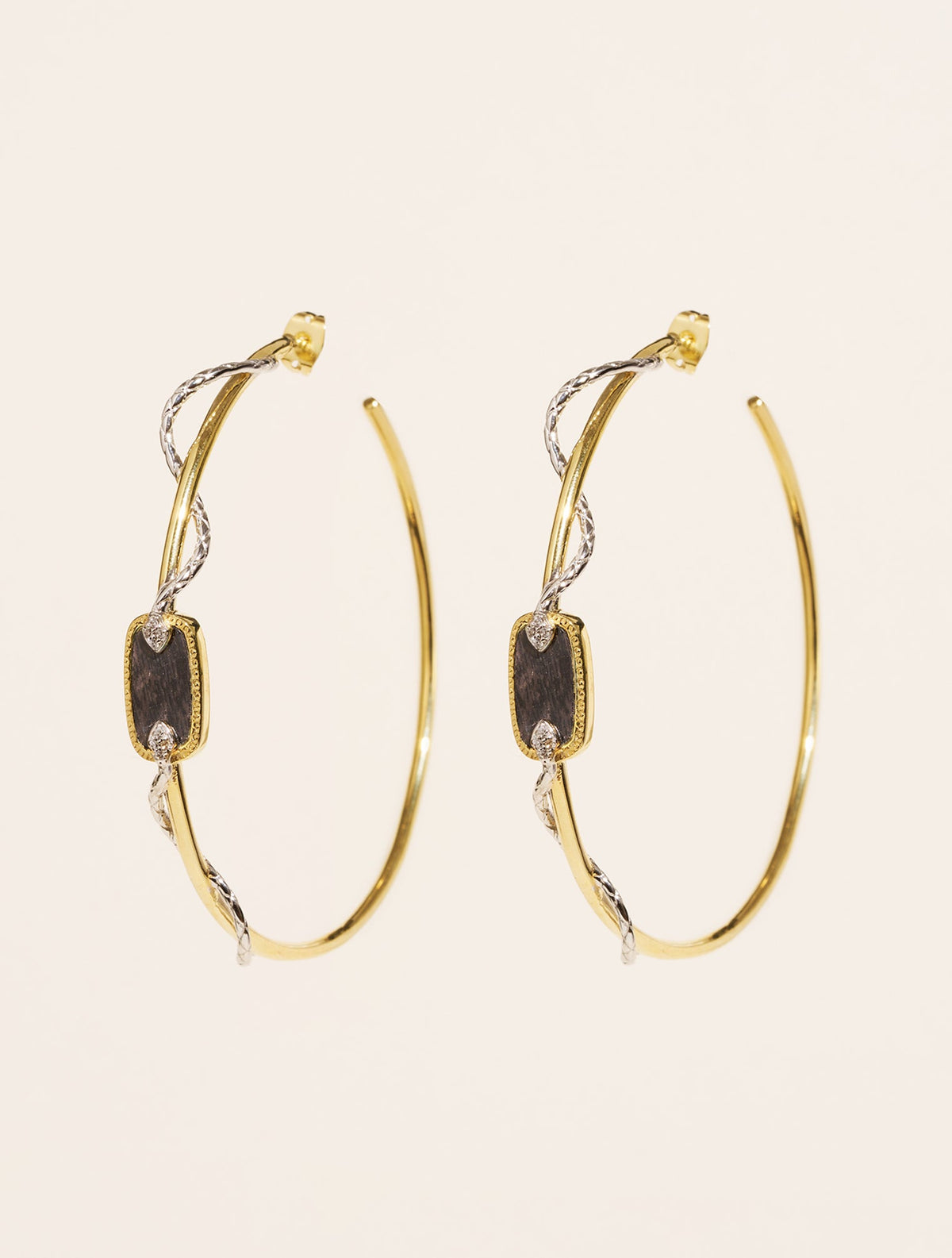Sangha Hoop Earrings - Textured Onyx - front view