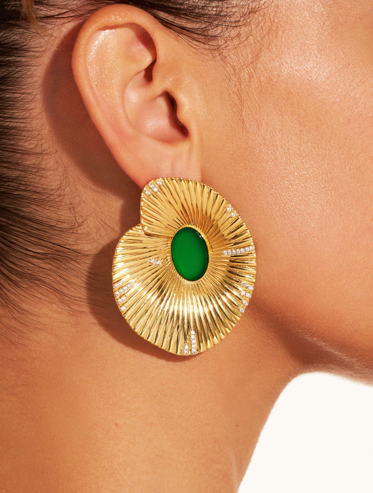 Coquillage Earrings - Green Onyx - alternate view