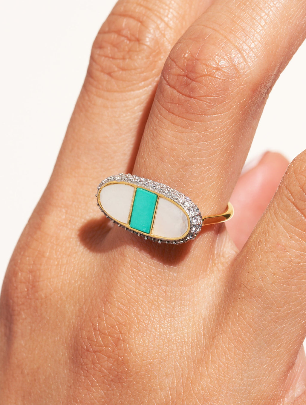 Izy Ring - 1 - Mother-of-pearl / Turquoise - alternate view
