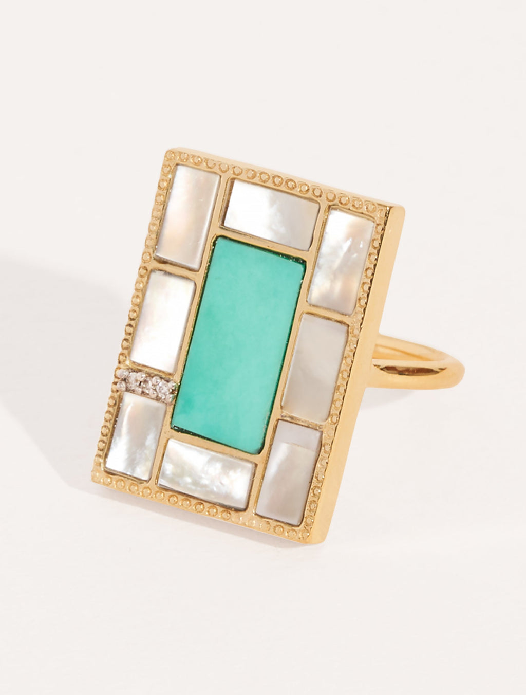 Mara Ring - Mother-of-pearl / Turquoise - front view