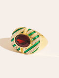 Zèbre Ring - Quartz coloured grenat & enamel Green - front view