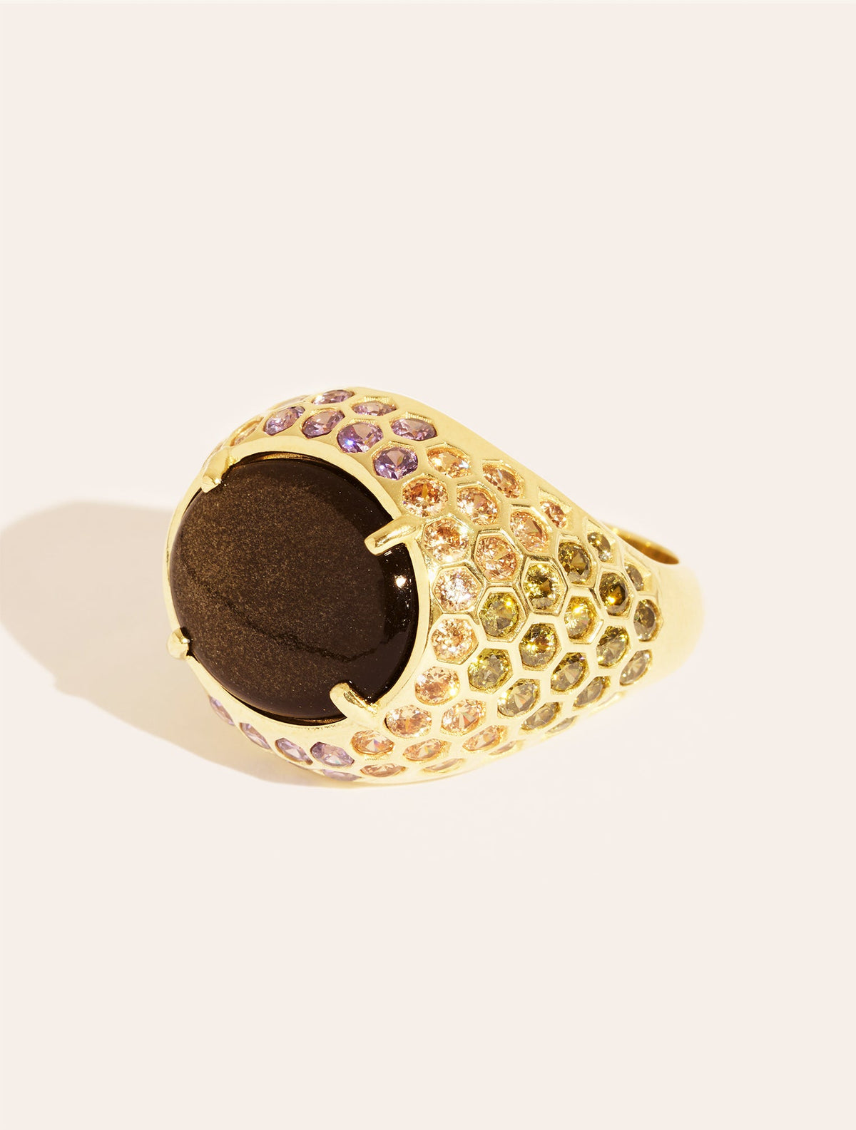 Tortue Ring - Golden obsidienne - Sun sauvage II - front view