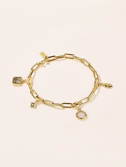 Arya Bracelet - Labradorite and Quartz Pink - front view