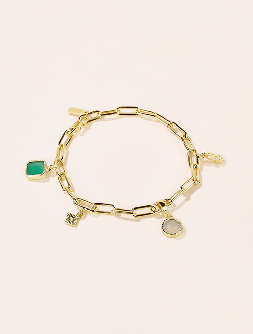 Arya Bracelet - Onyx Green and Stone of Moon - front view