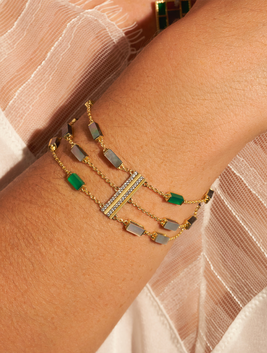Mara Bracelet - Onyx Green / Mother-of-pearl Grey - alternate view