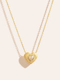 Magnetique Necklace - Coeur - Zircon White and argent - front view