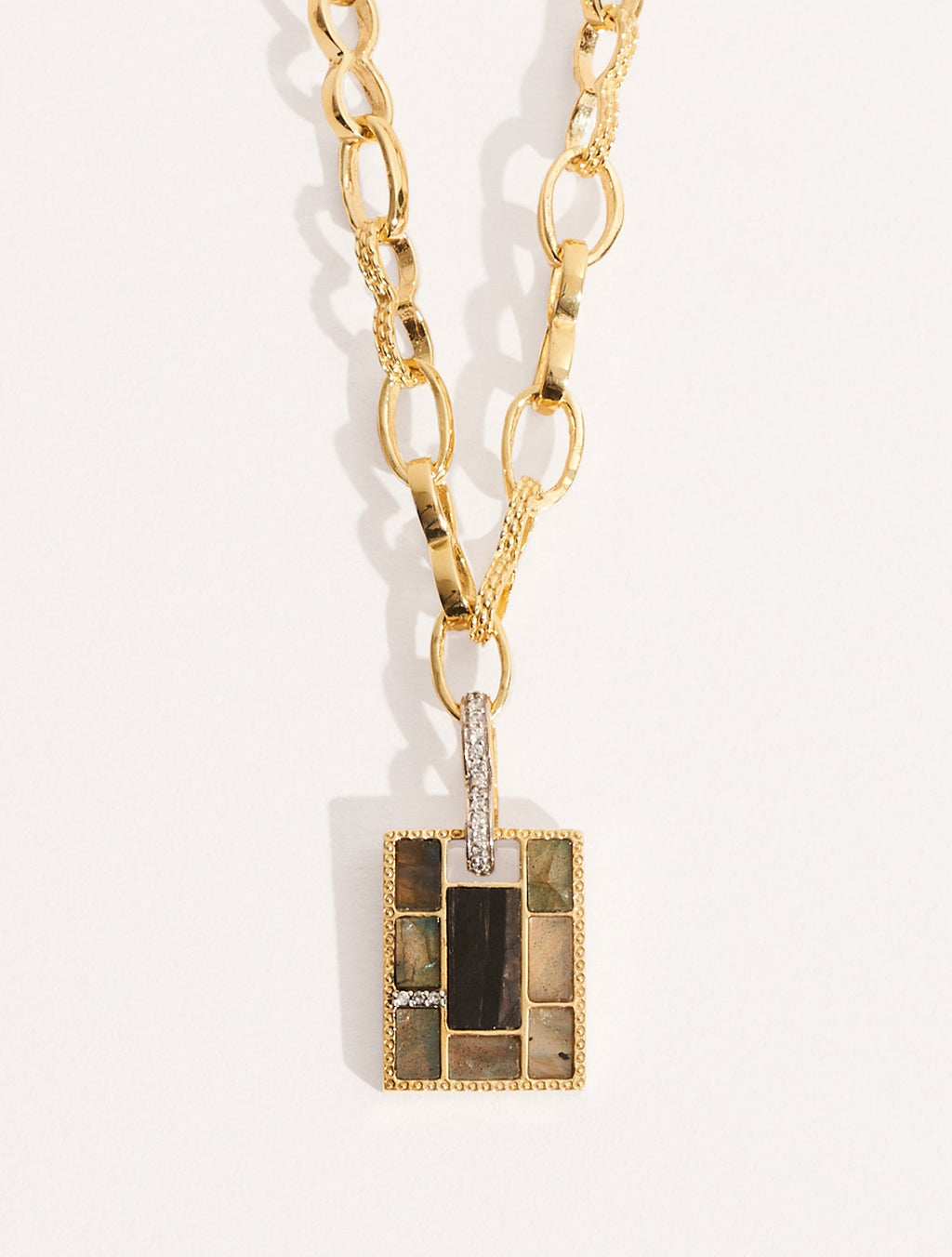 Mara Necklace - Onyx Textured / Labradorite - front view