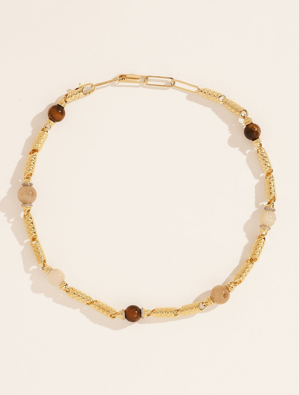 Oro Necklace - Oeil of Tigre, Stone of Moon & Quartz Rutilated quartz - front view