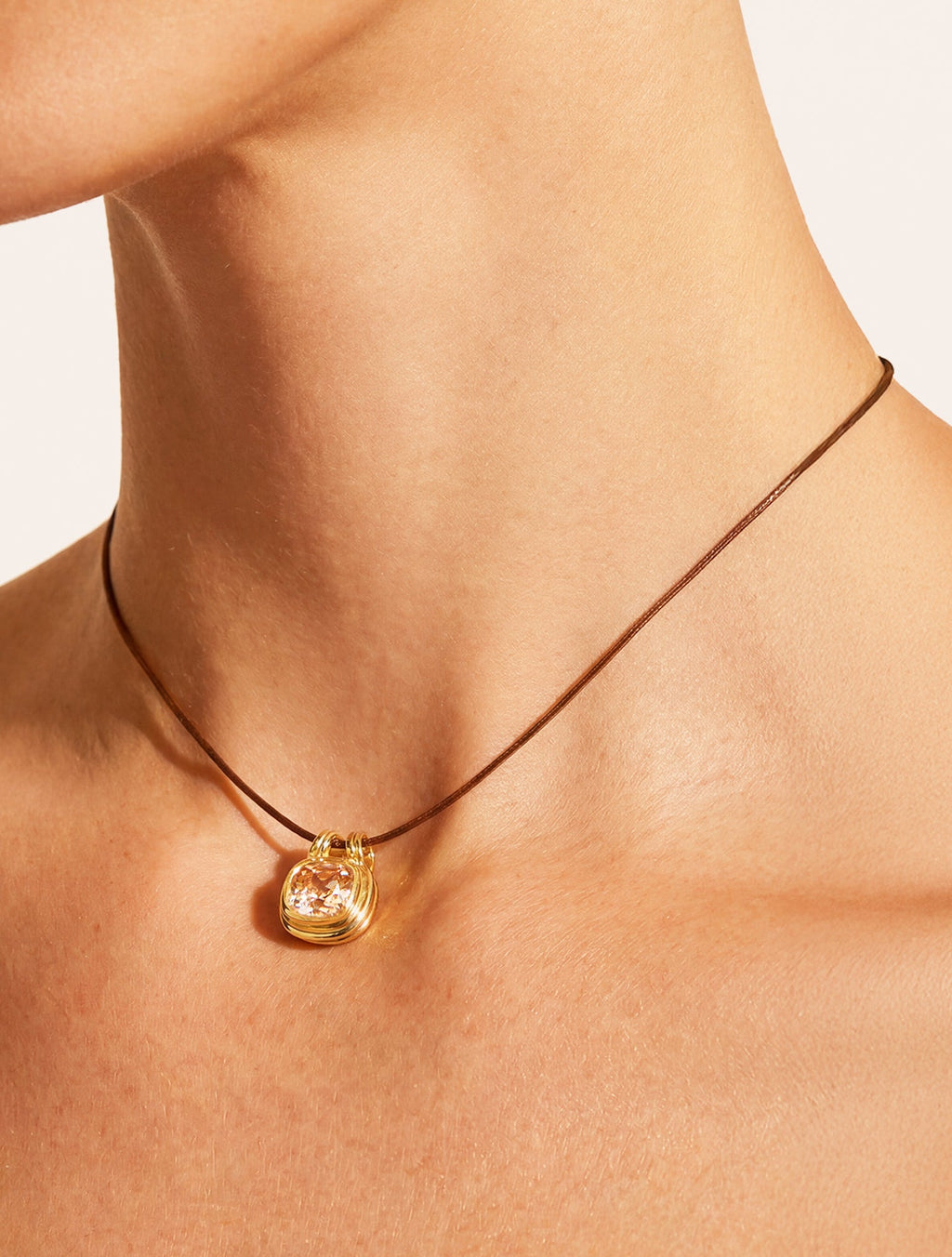 Square Necklace - Quartz coloured champagne - Riviera - alternate view