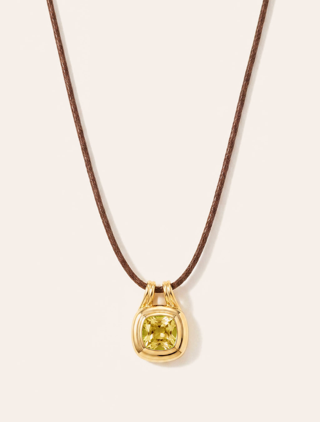 Square Necklace - Quartz coloured Green Light - Riviera - front view