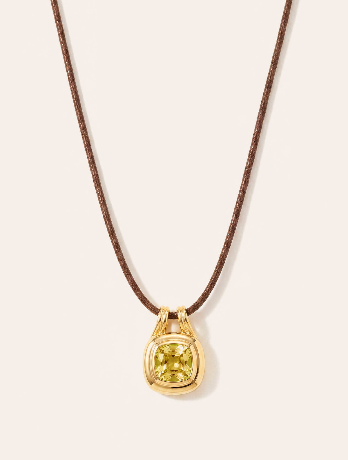 Square Necklace - Quartz coloured Green Light - Riviera - front view
