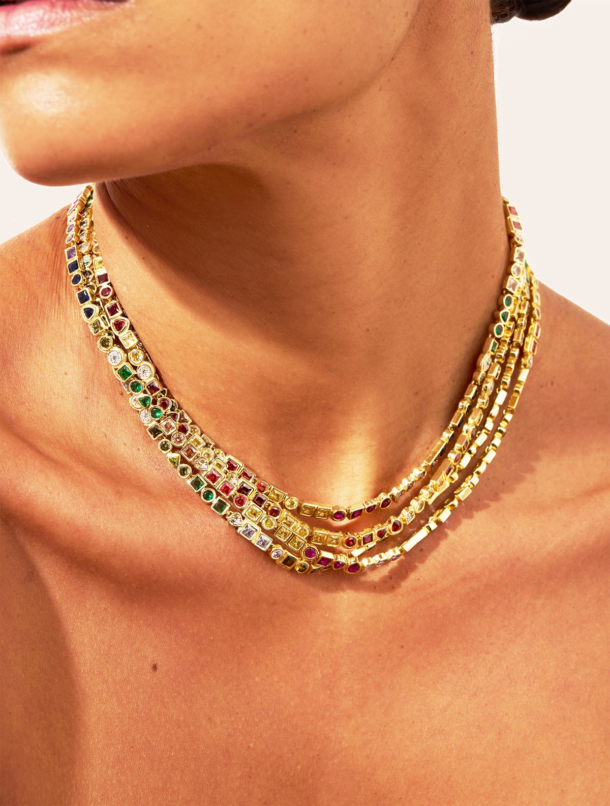 Rivière Necklace - Zircons Yellow and grenat - detail view