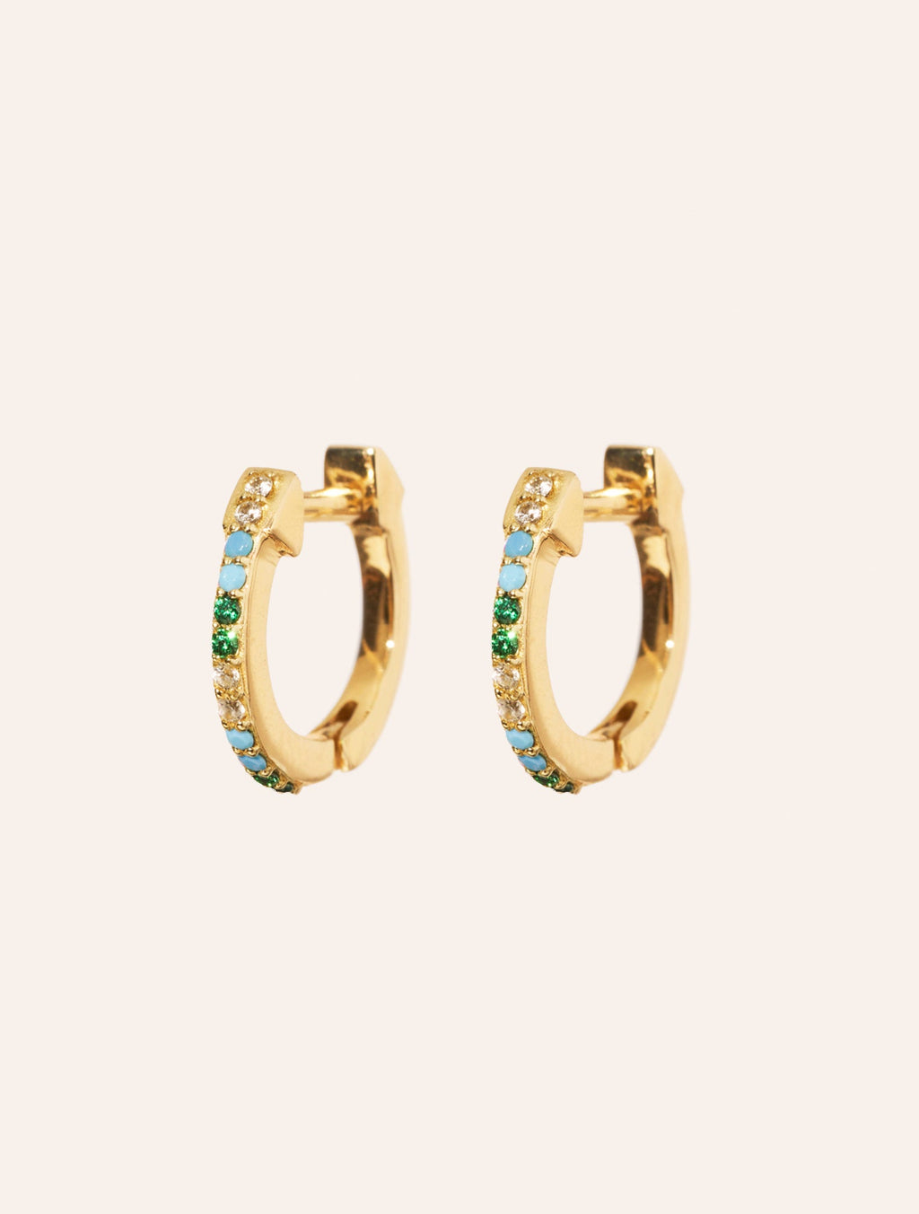 Rheya Hoop Earrings - Zircons Turquoises - front view