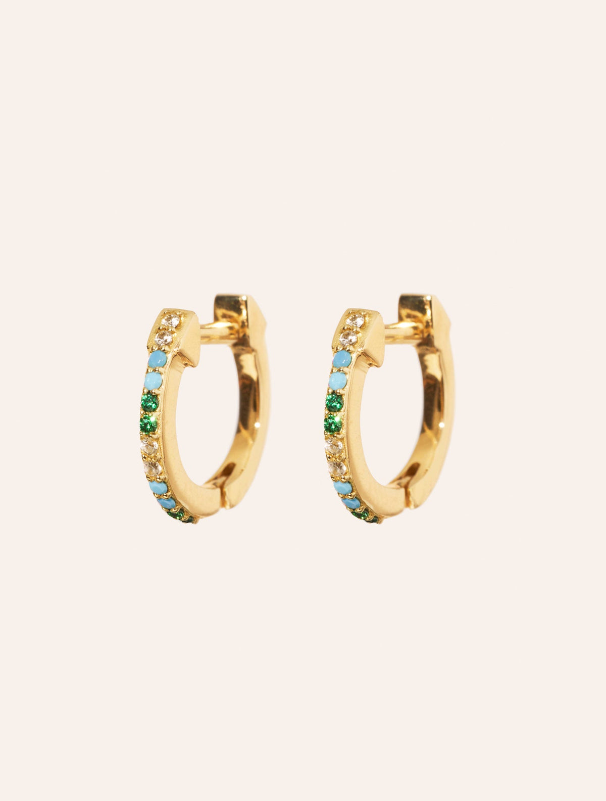 Rheya Hoop Earrings - Zircons Turquoises - front view