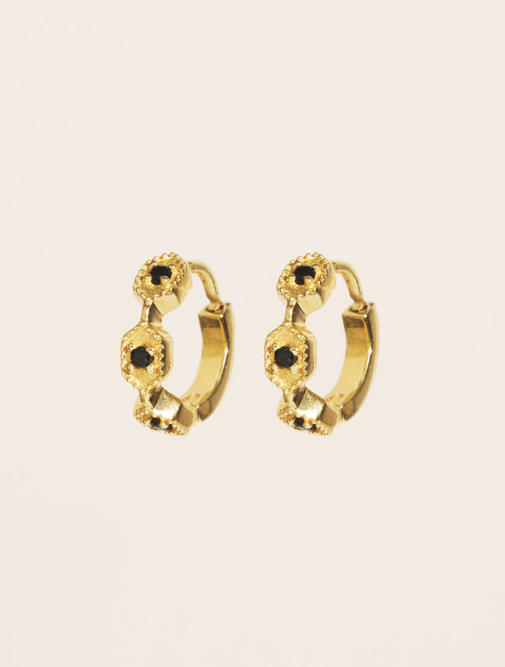 Tara Hoop Earrings - Black Zircons - front view