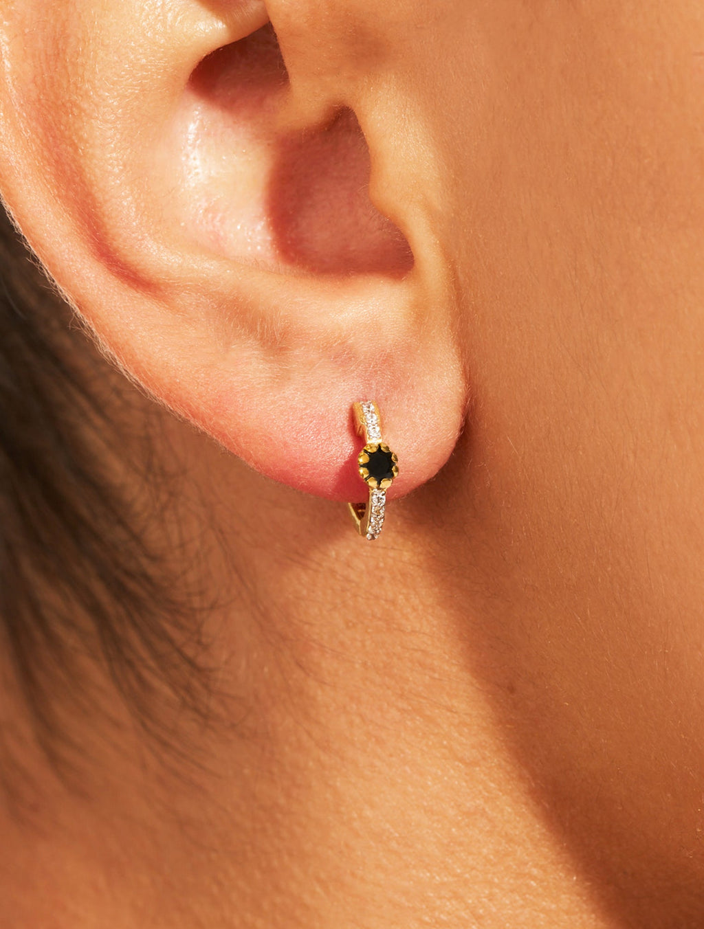 Mini Hoop earrings Rive D'or serties - Zircons Black - alternate view
