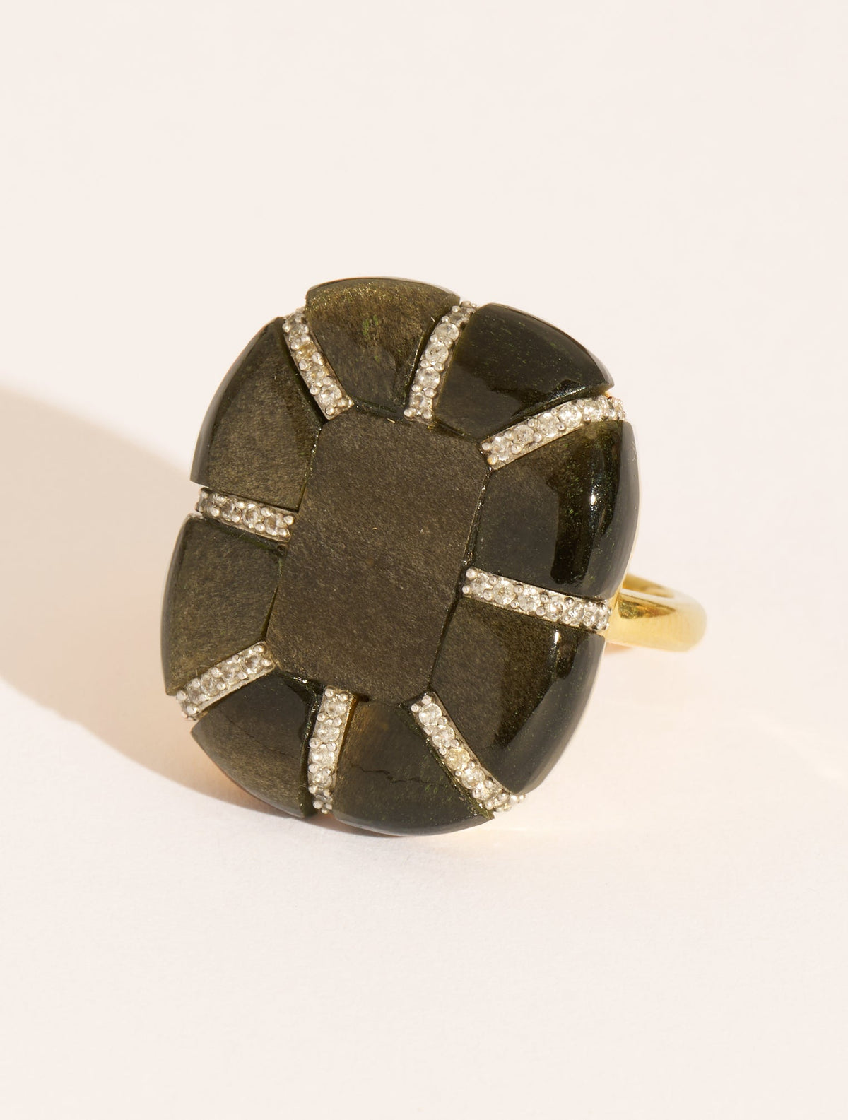 Reem Ring - Golden Obsidienne - front view