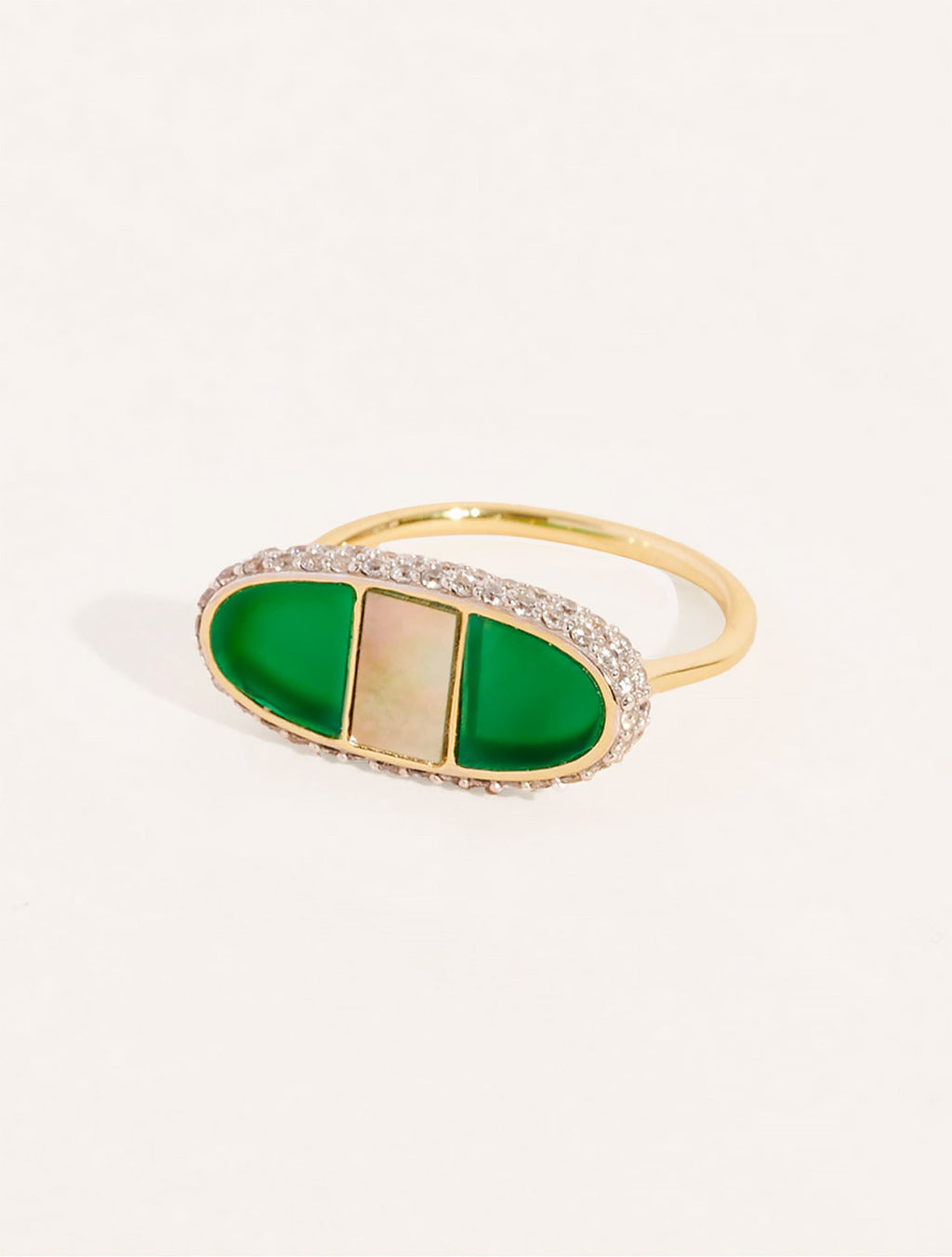 Izy Ring - 1 - Onyx Green / Mother-of-pearl Grey - front view
