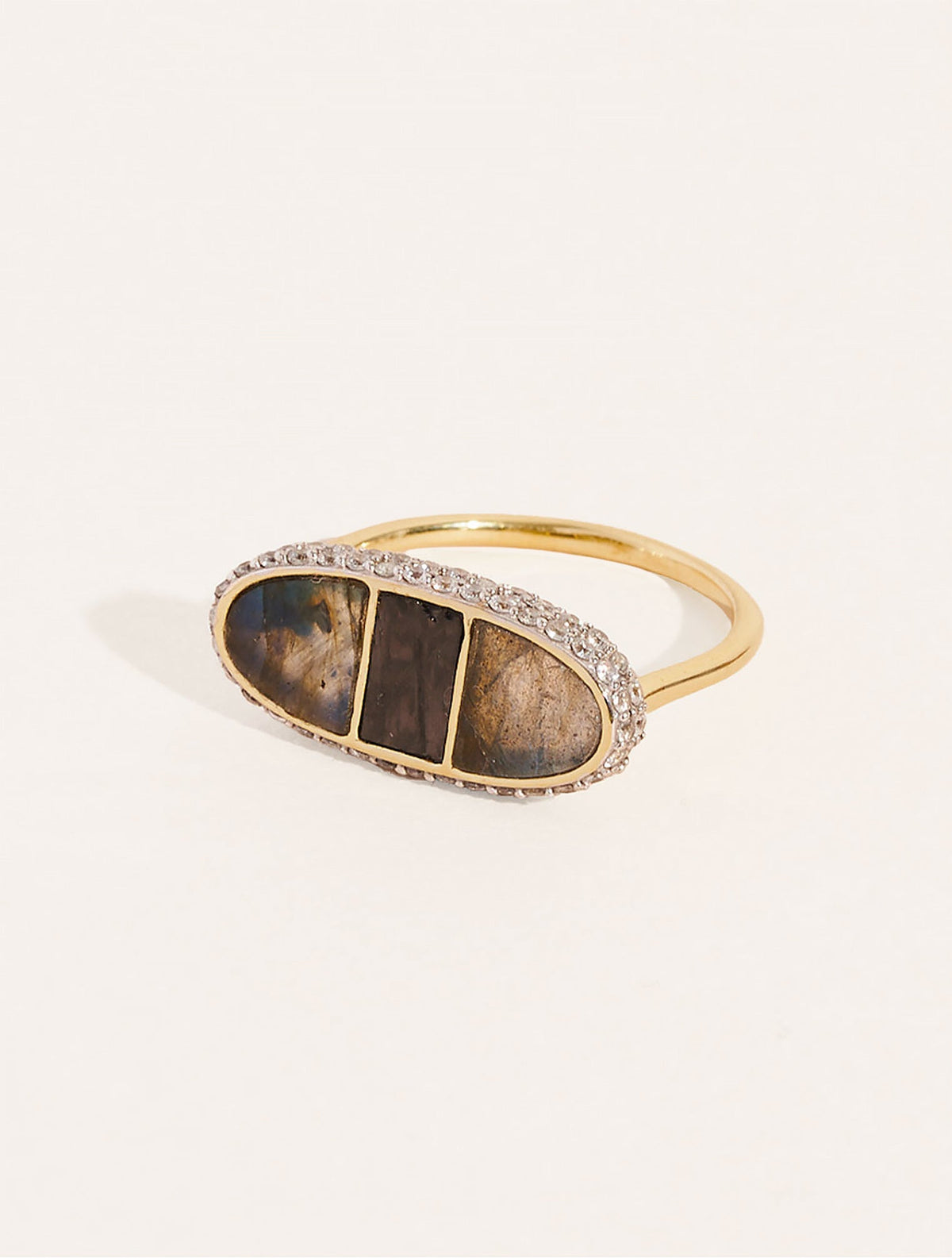 Izy Ring - 1 - Onyx Textured / Labradorite - front view
